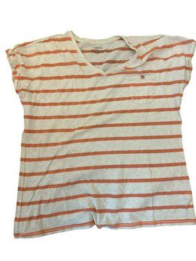Sonoma Life + Style T-Shirt L Orange & White Striped Basic Casual